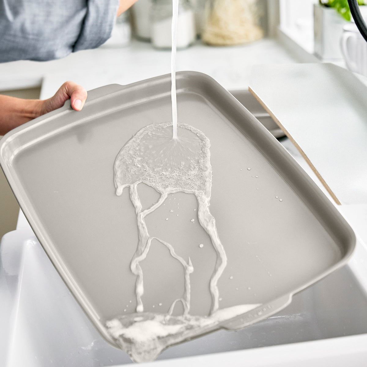Premiere Ovenware Ceramic Nonstick 18" x 13" Half Sheet Pan Set | Taupe - Image 6