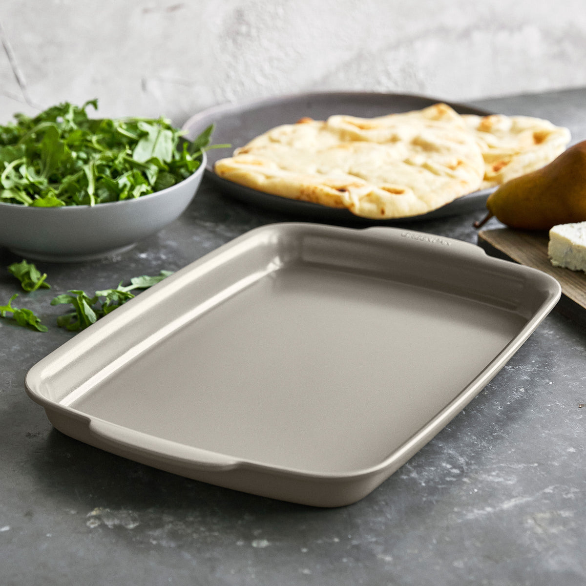 Premiere Ovenware Ceramic Nonstick 13" x 9" Quarter Sheet Pan | Taupe - Image 2