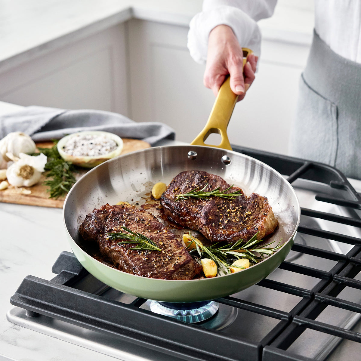 Reserve Pro Uncoated Stainless Steel 8" Frypan | Sage - Image 4