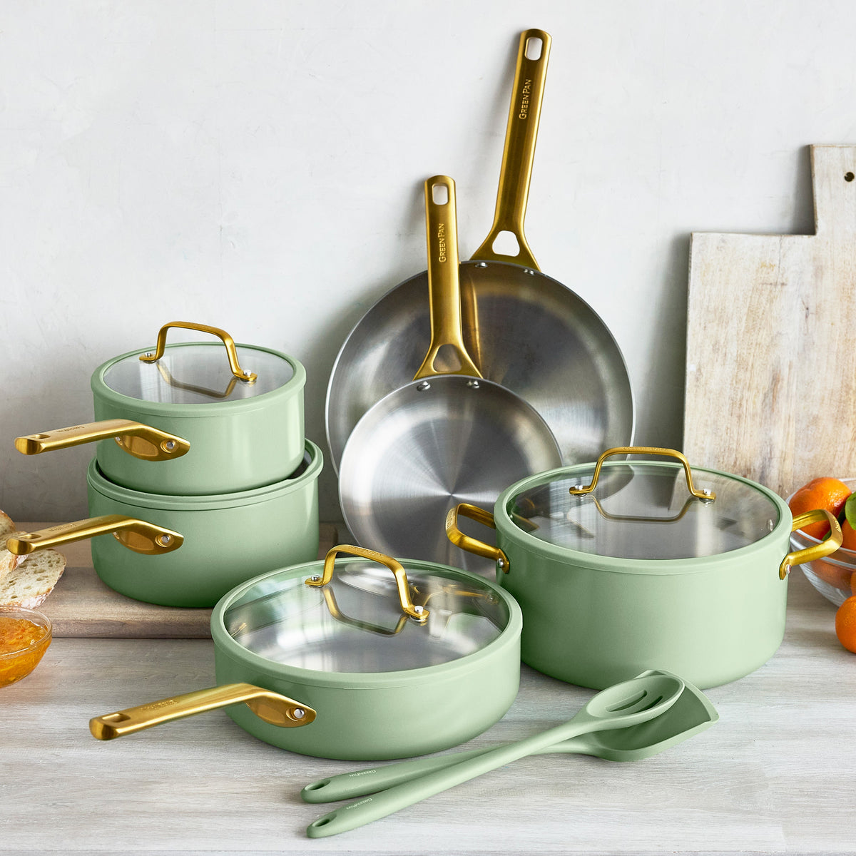 Reserve Pro Uncoated Stainless Steel 12-Piece Cookware Set | Sage - Image 2