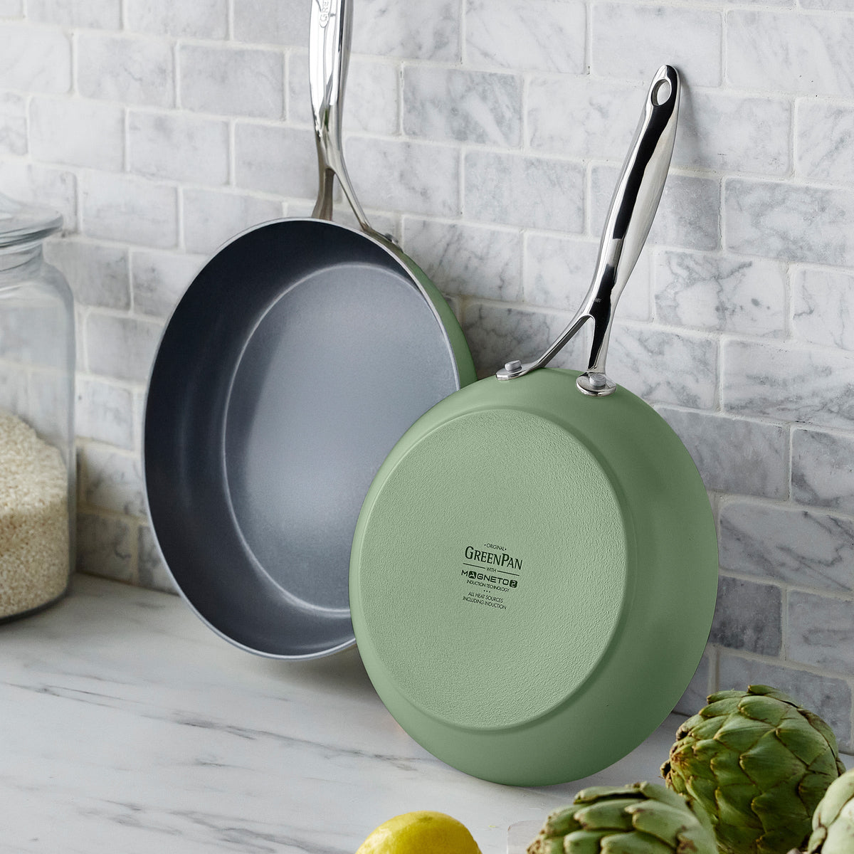 Valencia Pro Ceramic Nonstick 9.5" and 11" Frypan Set | Sage - Image 3