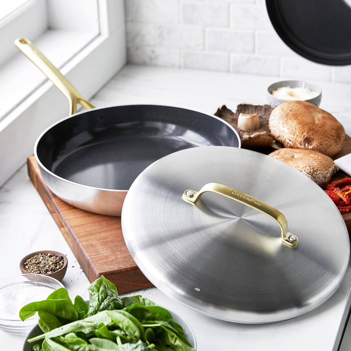 GP5 Stainless Steel 12" Frypan with Lid | Champagne Handles - Image 2