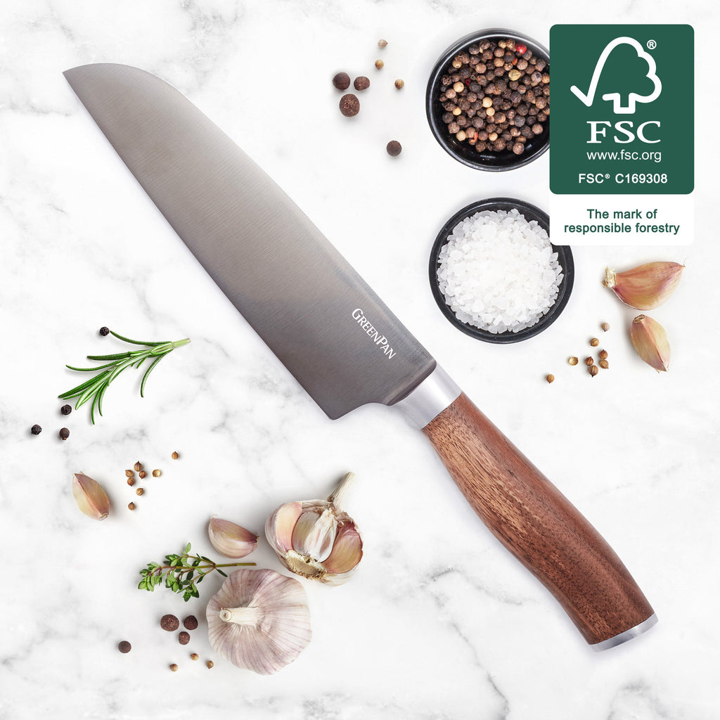 Premiere Titanium Cutlery 7" Santoku Knife with Walnut Handle - Image 2