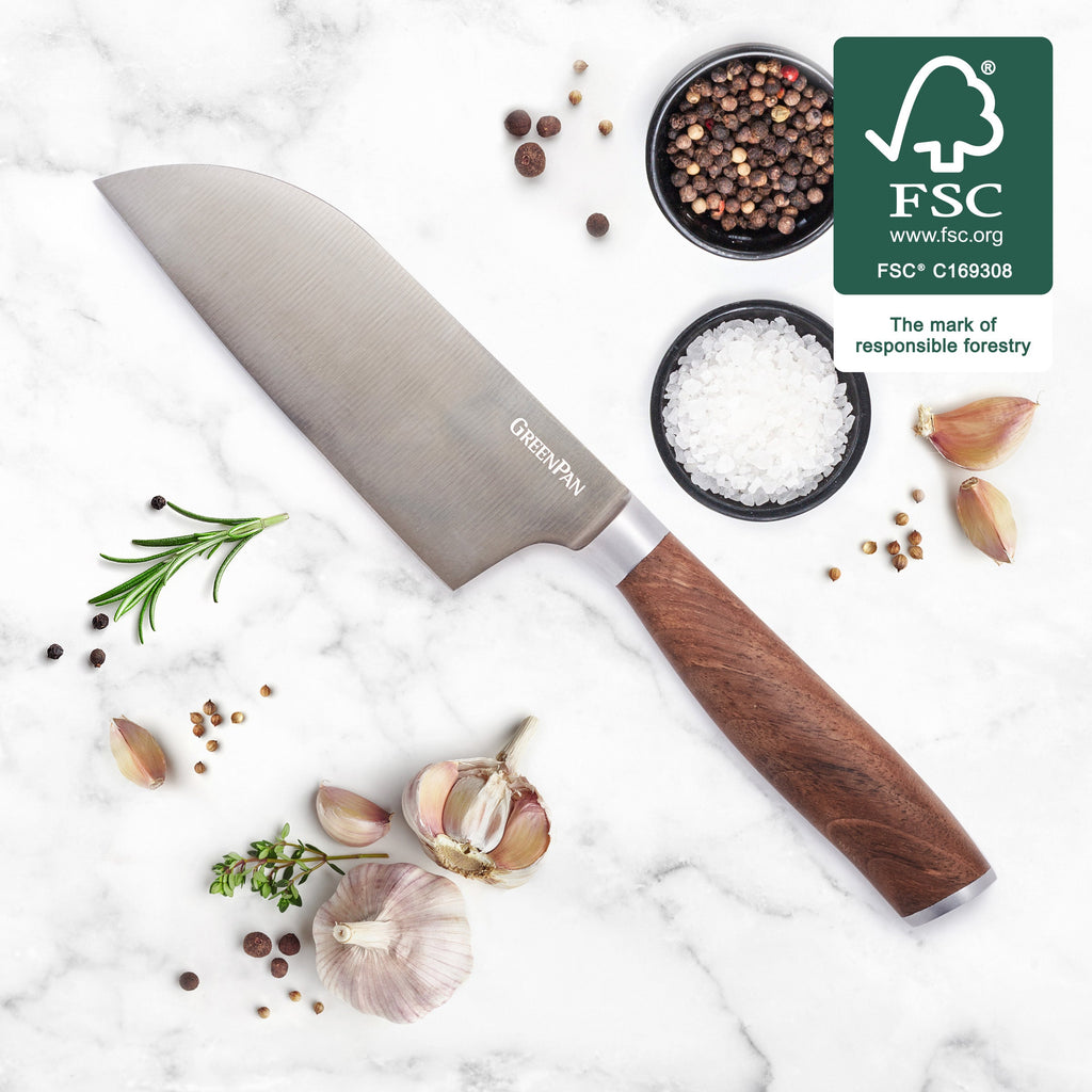 Premiere Titanium Cutlery 5" Small Santoku with Walnut Handle - Image 2