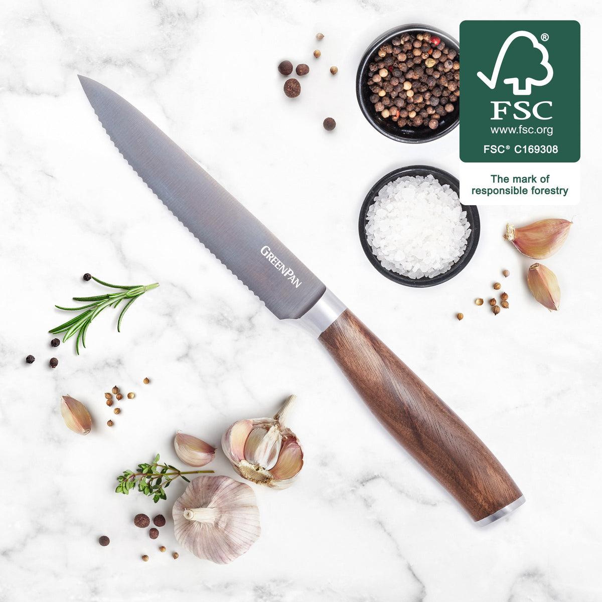 Premiere Titanium Cutlery 5" Serrated Utility Knife with Walnut Handle - Image 2