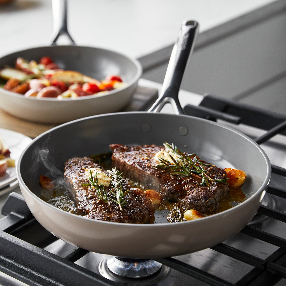 GP5 Colors Ceramic Nonstick 9.5" and 11" Frypan Set with Mirror Handles | Taupe - Image 4