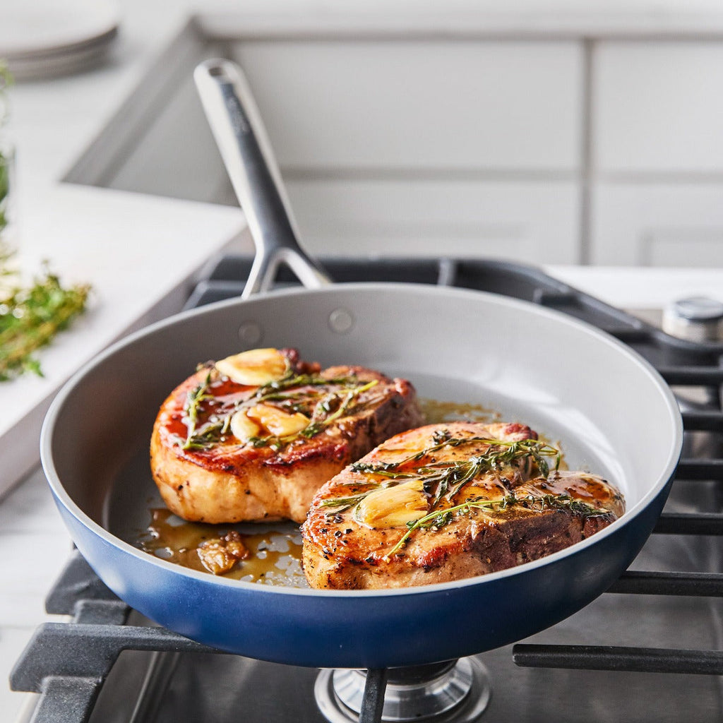 GP5 Colors Ceramic Nonstick 9.5" and 11" Frypan Set with Mirror Handles | Oxford Blue - Image 6