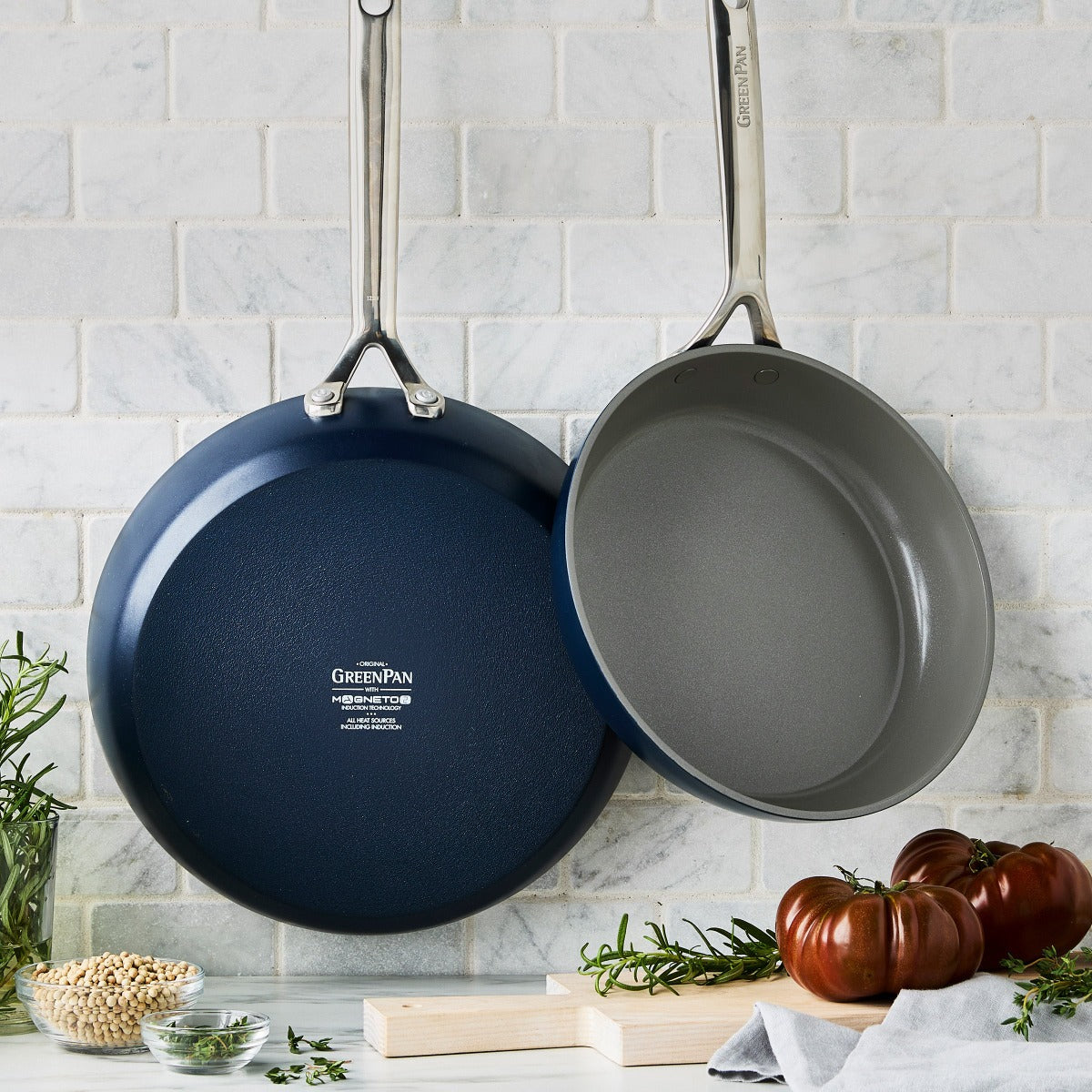 GP5 Colors Ceramic Nonstick 9.5" and 11" Frypan Set with Mirror Handles | Oxford Blue - Image 3