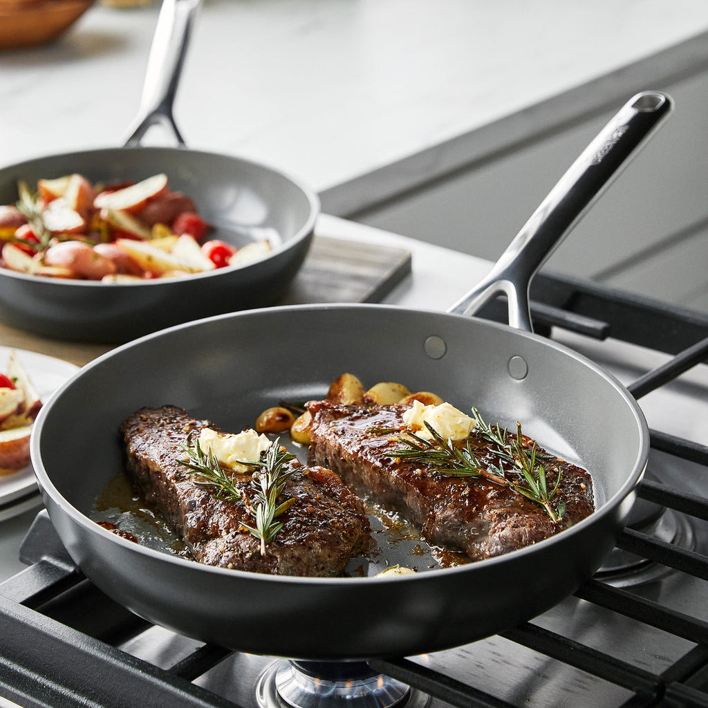 GP5 Colors Ceramic Nonstick 9.5" and 11" Frypan Set with Mirror Handles | Cocoa - Image 4
