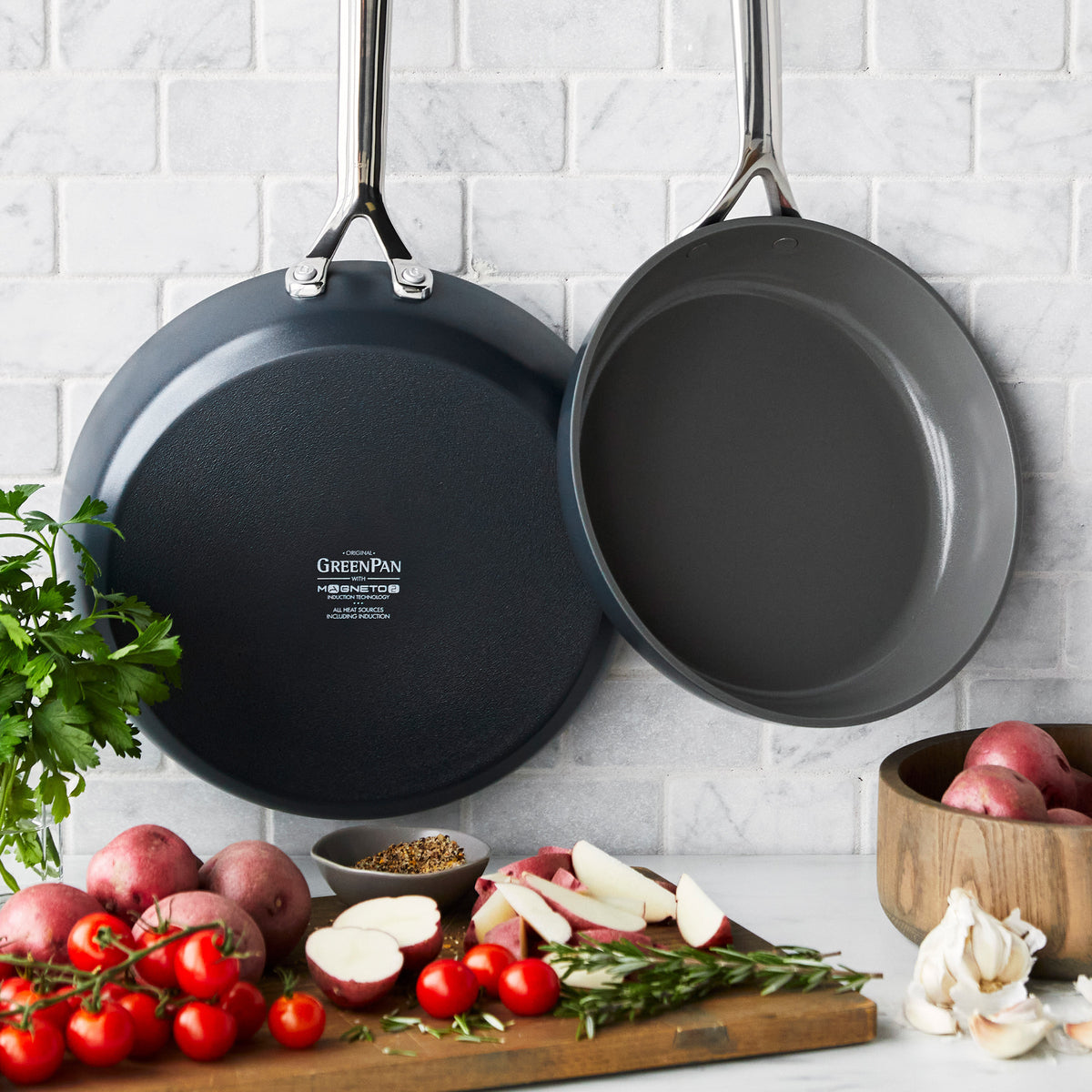 GP5 Colors Ceramic Nonstick 9.5" and 11" Frypan Set with Mirror Handles | Slate - Image 3