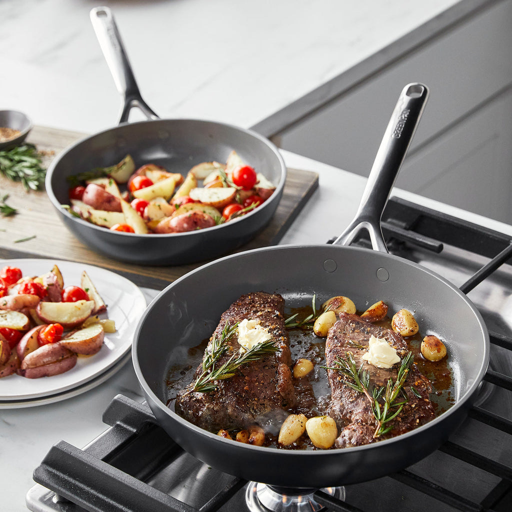 GP5 Colors Ceramic Nonstick 9.5" and 11" Frypan Set with Mirror Handles | Slate - Image 4