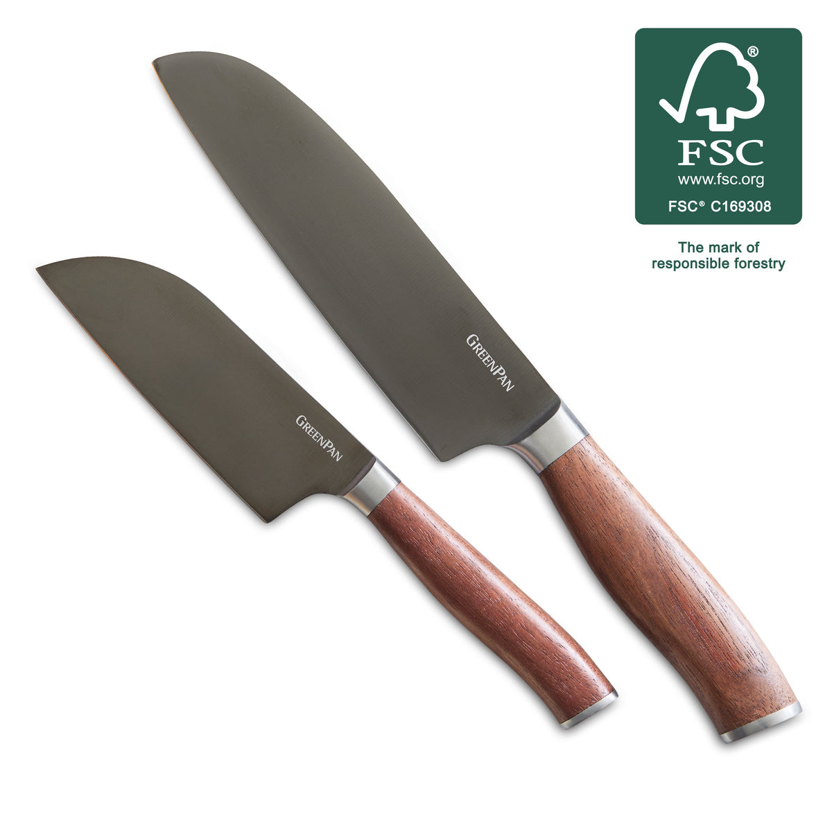 Premiere Titanium Cutlery 2-Piece Santoku Knife Set with Walnut Handles