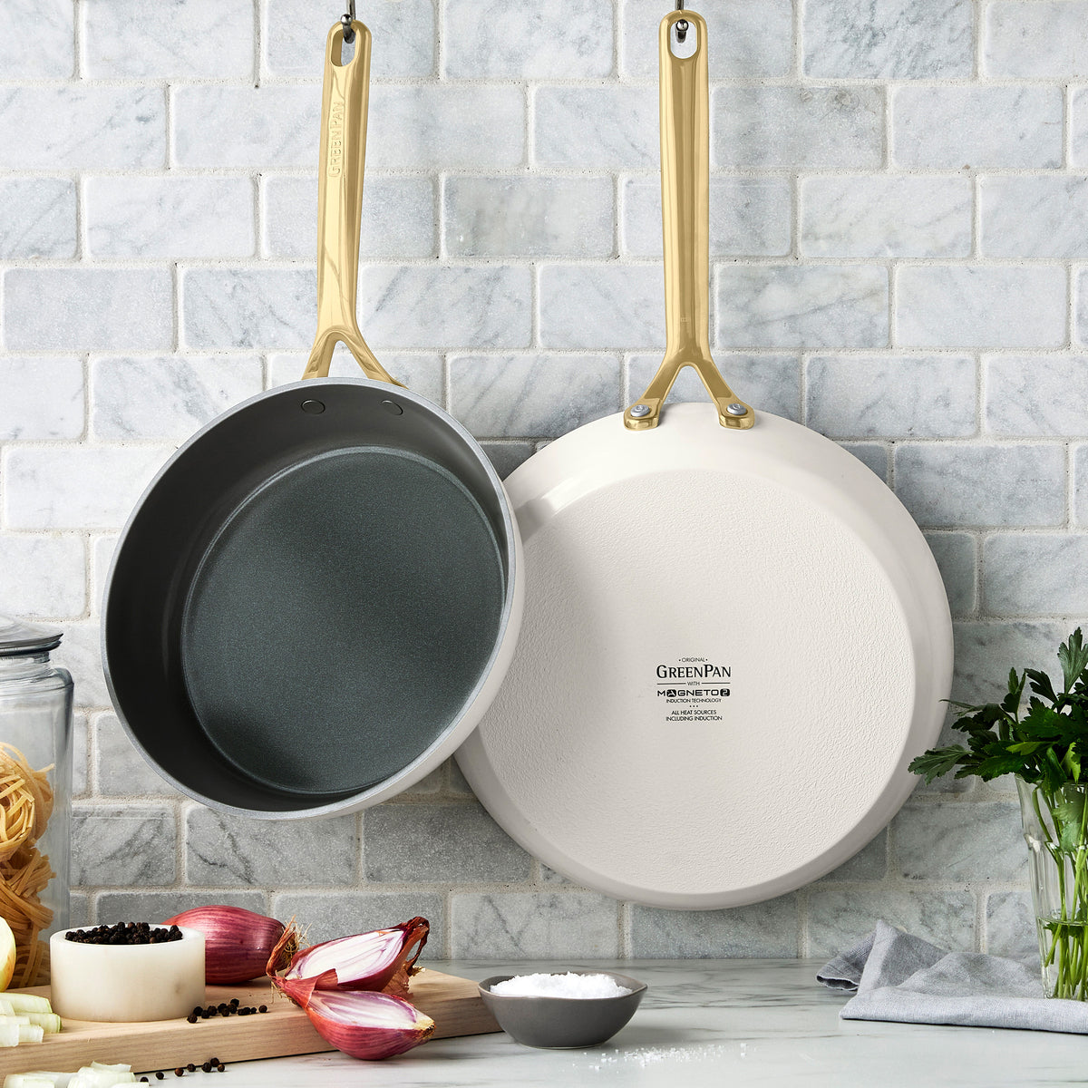 GP5 Colors Ceramic Nonstick 9.5" and 11" Frypan Set with Champagne Handles | Cloud Cream - Image 2