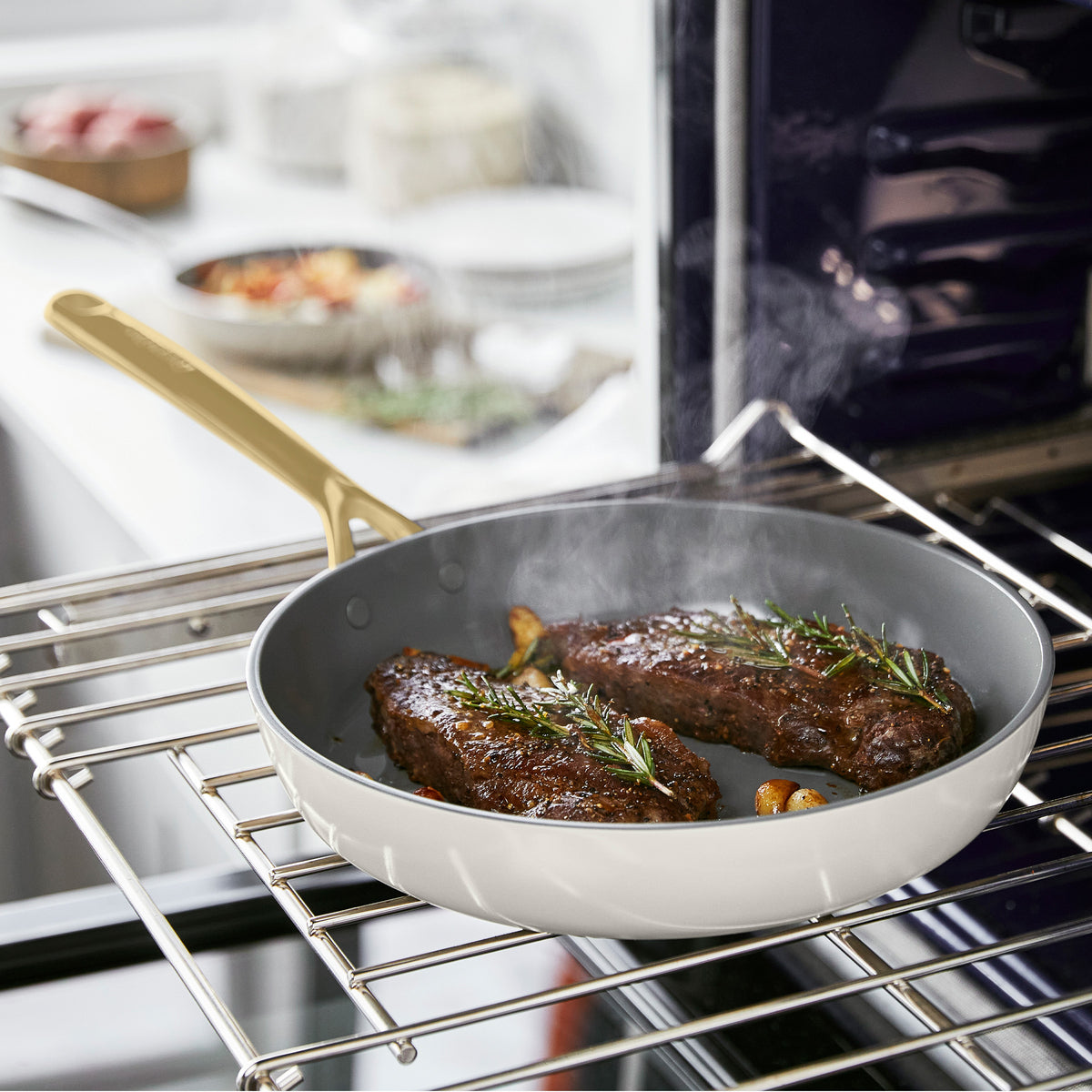 GP5 Colors Ceramic Nonstick 9.5" and 11" Frypan Set with Champagne Handles | Cloud Cream - Image 4