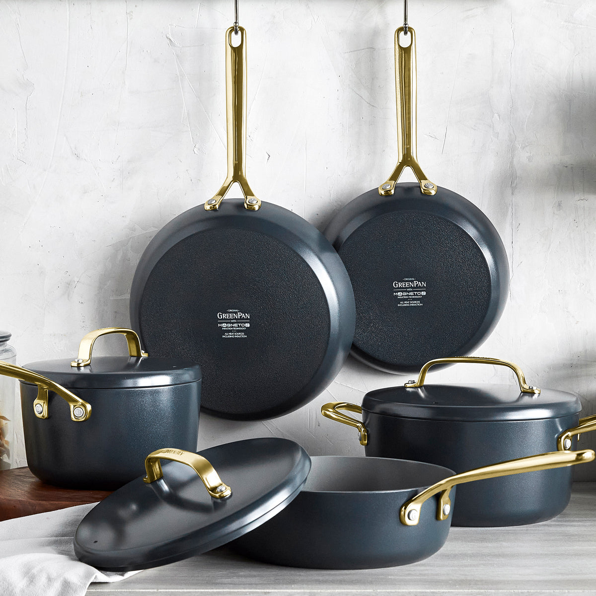 GP5 Colors Ceramic Nonstick 11-Piece Cookware Set with Champagne Handles | Slate - Image 2