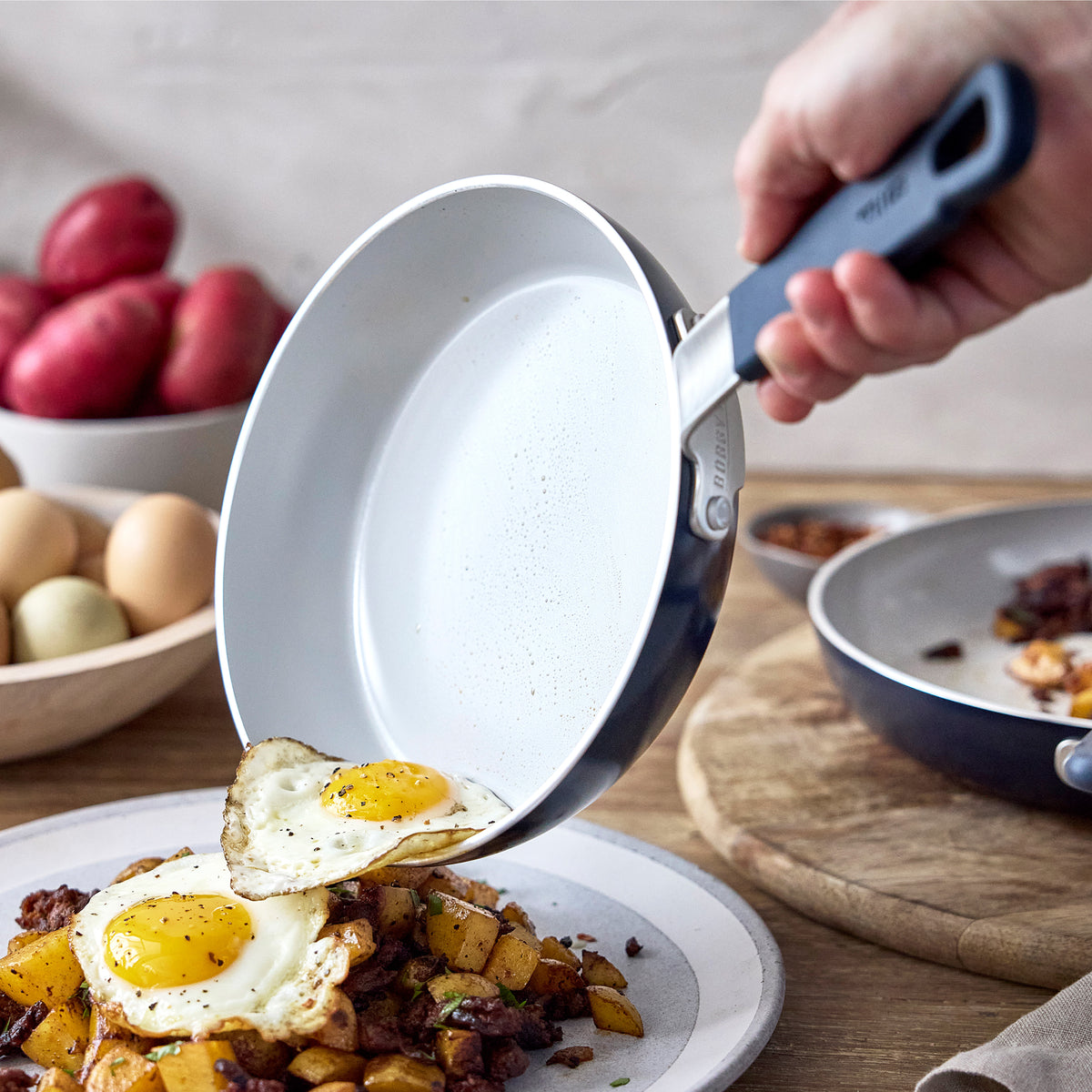Bobby Flay by GreenPan Professional Ceramic Nonstick 8" and 10" Frypan Set | Oxford Blue - Image 4
