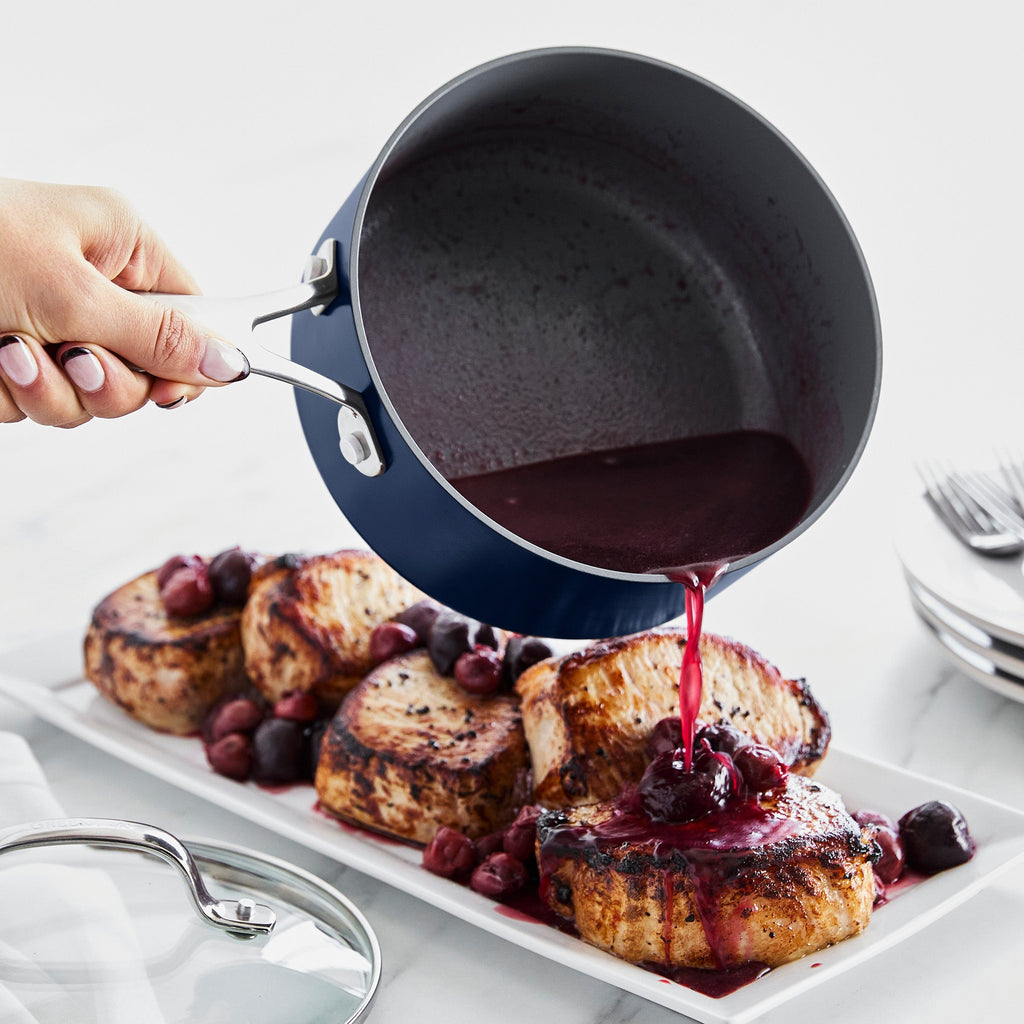Valencia Pro Ceramic Nonstick 1.5-Quart and 3-Quart Saucepan Set with Lids | Twilight - Image 3