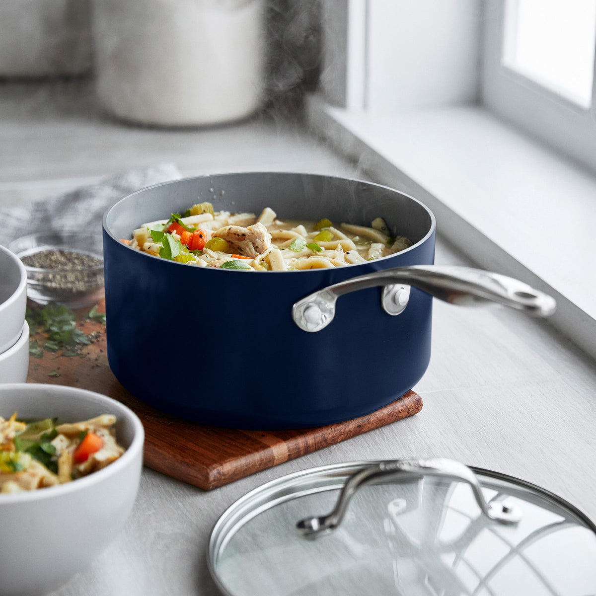 Valencia Pro Ceramic Nonstick 1.5-Quart and 3-Quart Saucepan Set with Lids | Twilight - Image 6