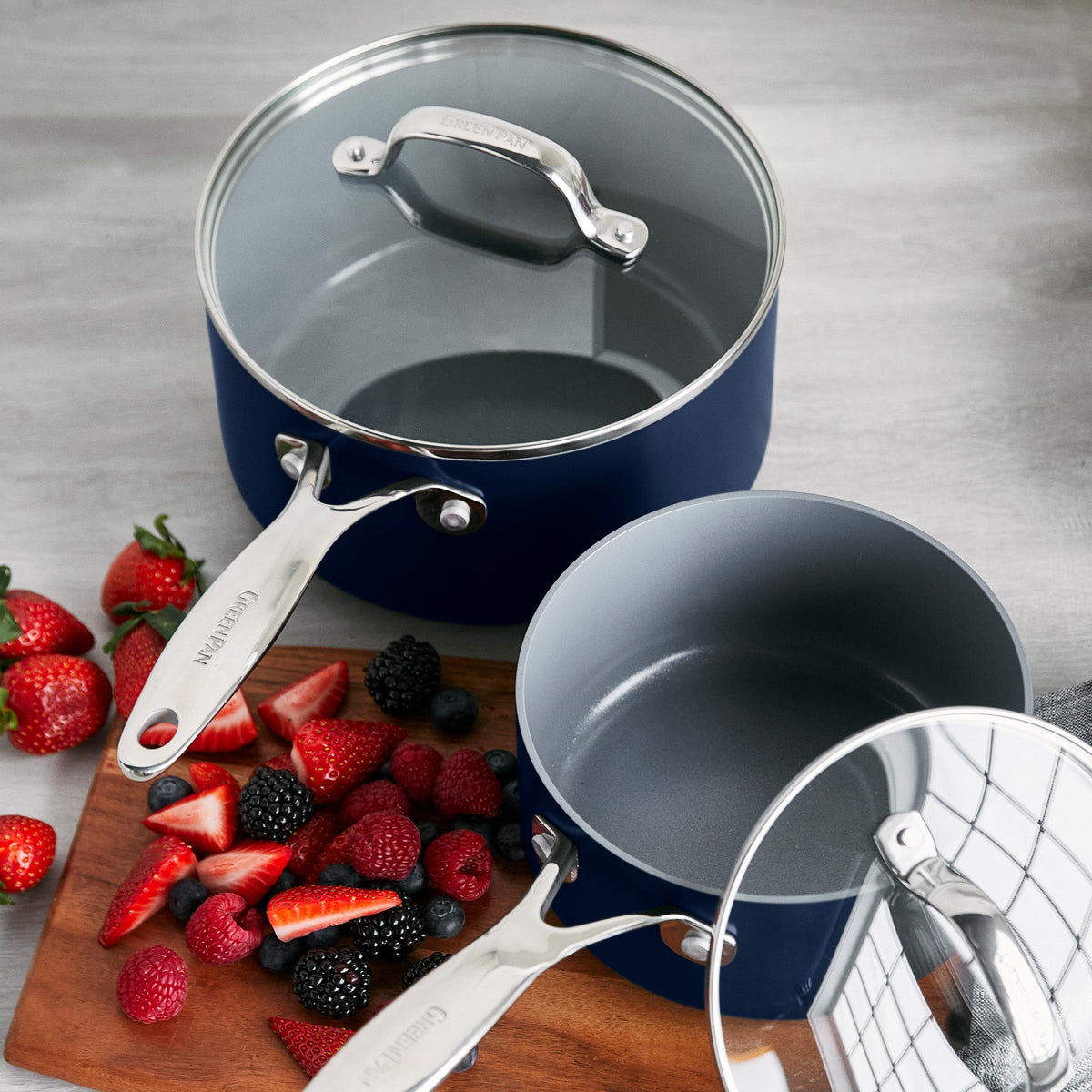 Valencia Pro Ceramic Nonstick 1.5-Quart and 3-Quart Saucepan Set with Lids | Twilight - Image 7