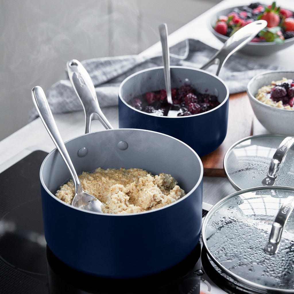 Valencia Pro Ceramic Nonstick 1.5-Quart and 3-Quart Saucepan Set with Lids | Twilight - Image 8