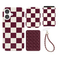 Burgundy Vibe Checkered iPhone Bundle Set - Wallet