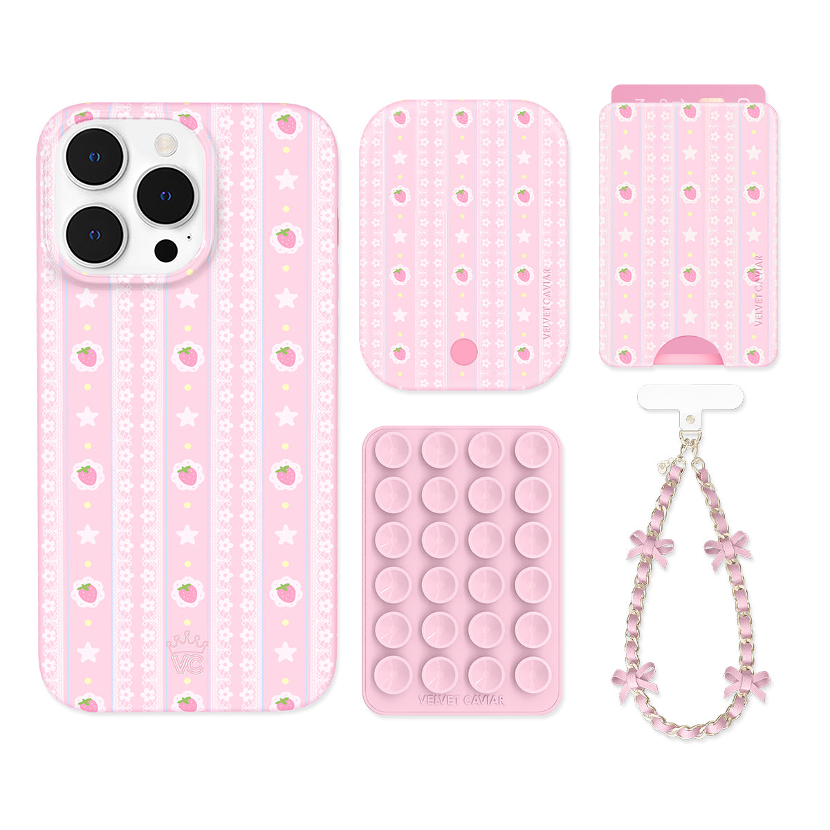 Strawberry Macaron iPhone Bundle Set - Wallet