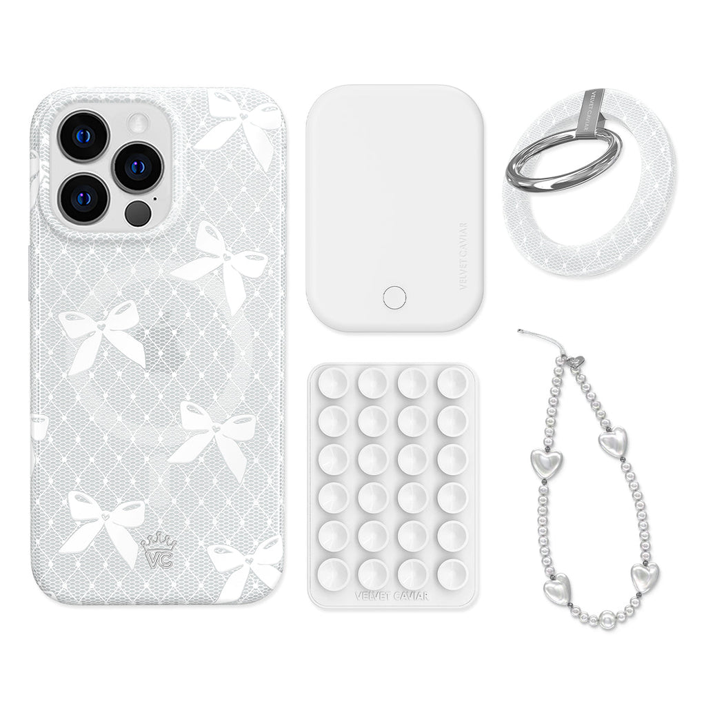 Vintage Lace Bows iPhone Bundle Set - Grip
