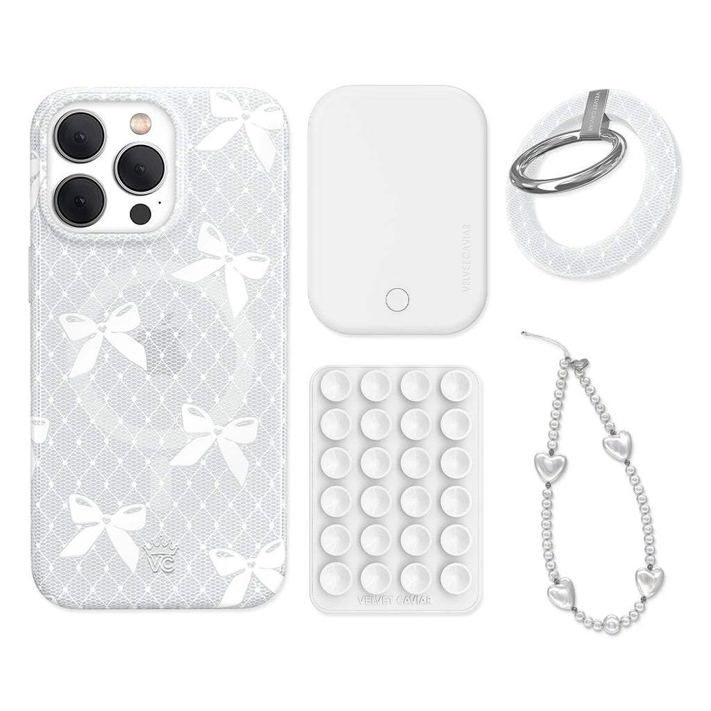 Vintage Lace Bows iPhone Bundle Set - Grip