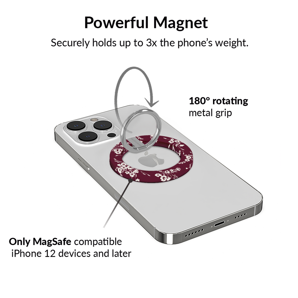 French Burgundy Floral MagSafe Grip Ring