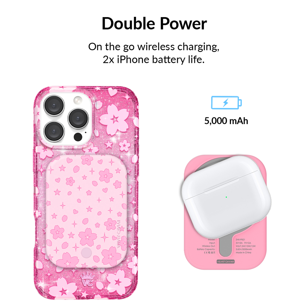 Pink Cherry Blossom MagSafe Battery Power Pack