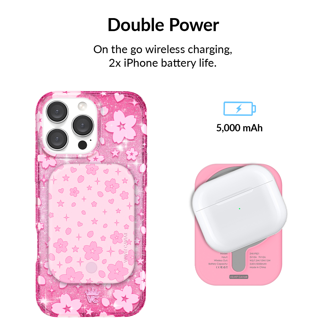 Pink Cherry Blossom MagSafe Battery Power Pack