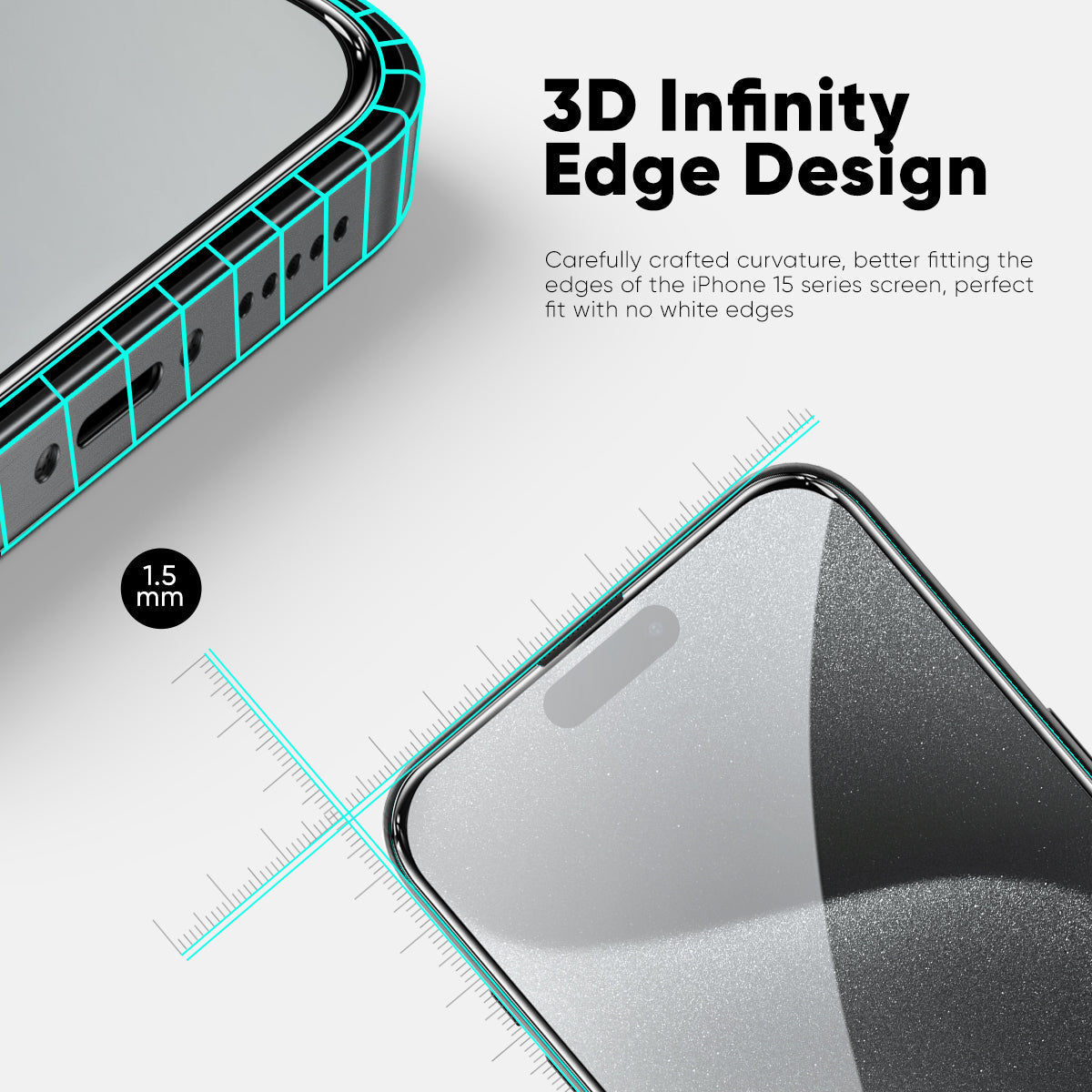 NanoArmour ONETIME MAX Blue Light ClearVue 3D Infinity Edge – iPhone 15 Series
