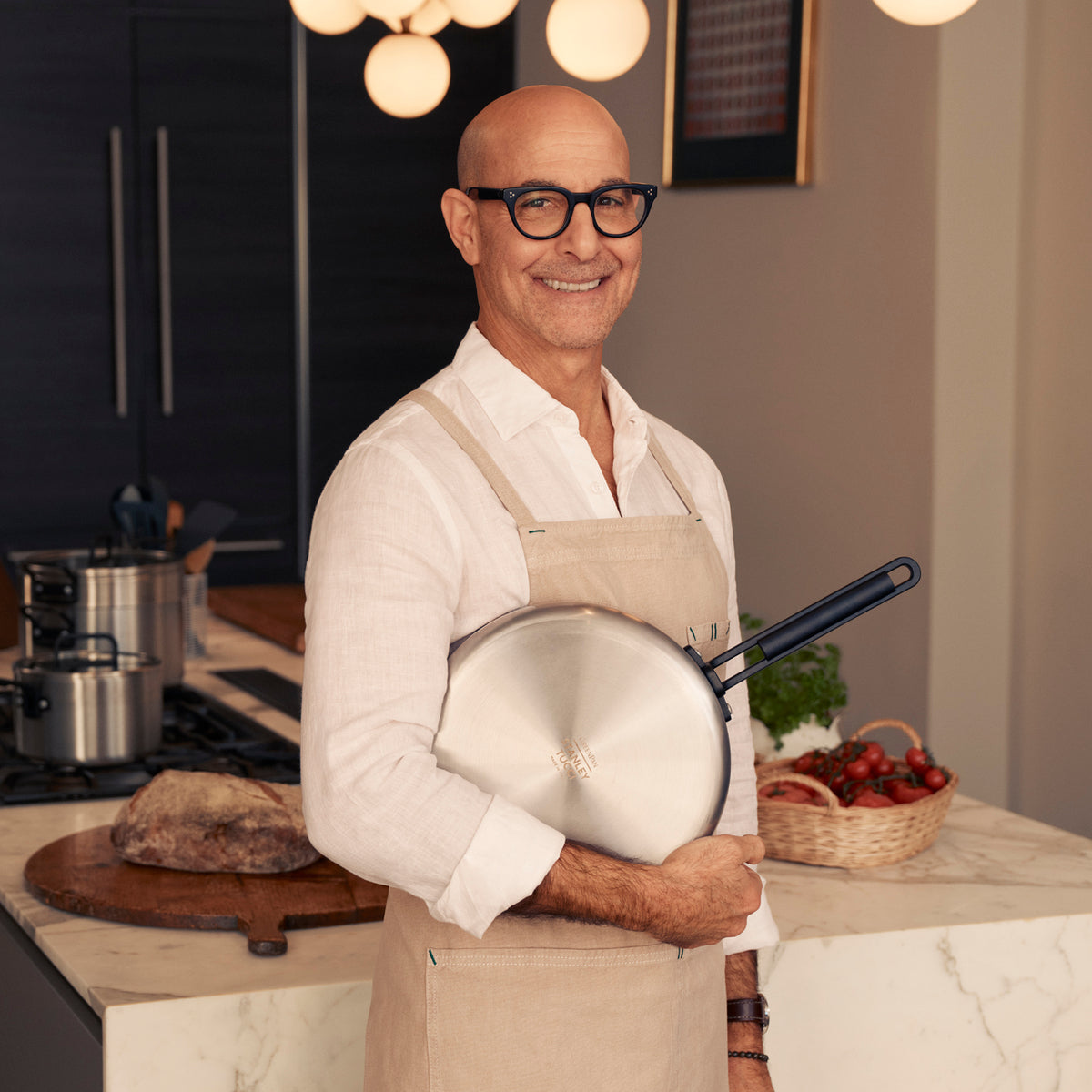 Stanley Tucci™ Stainless Steel Ceramic Nonstick 8" & 10" Frypan Set | Black Handles - Image 2