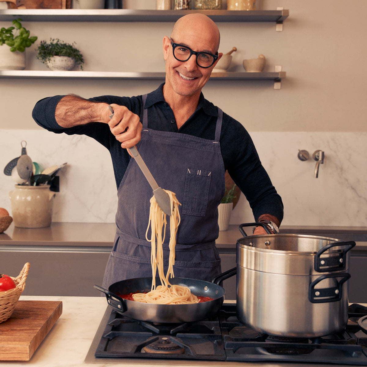 Stanley Tucci™ Stainless Steel Ceramic Nonstick 8" & 10" Frypan Set | Black Handles - Image 6