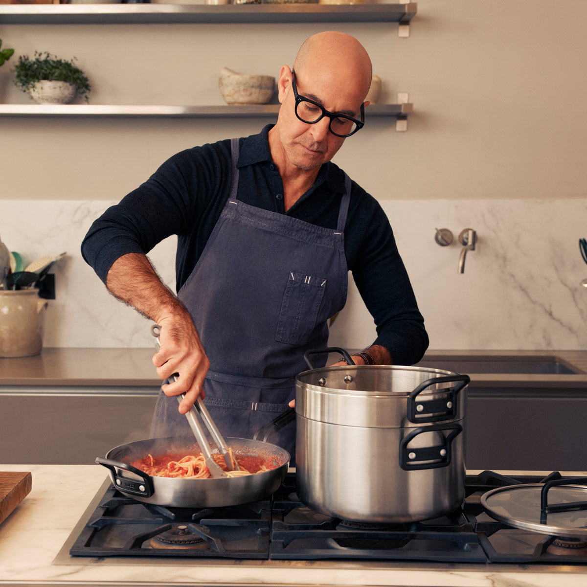 Stanley Tucci™ Stainless Steel Ceramic Nonstick 12" Frypan with Lid | Black Handle - Image 4